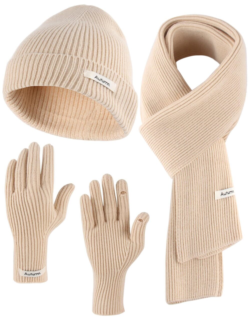 8054 Winter Beanie Hat Scarf Gloves Set Teens Youth Kids, Knit Beanie Long